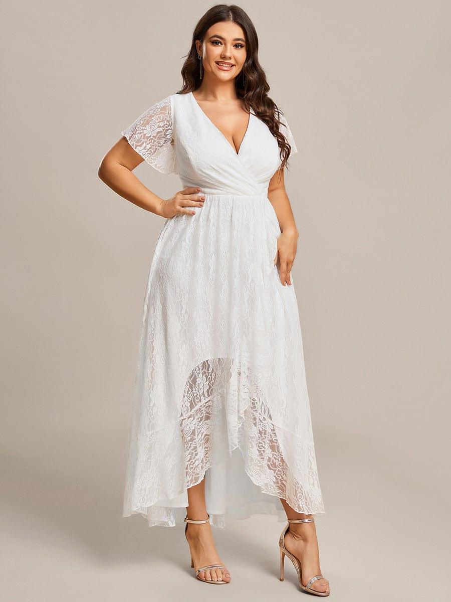 ever ELISE|V-Neck Short Sleeve Pleated Ruffled Lace Evening Dress - Image 21