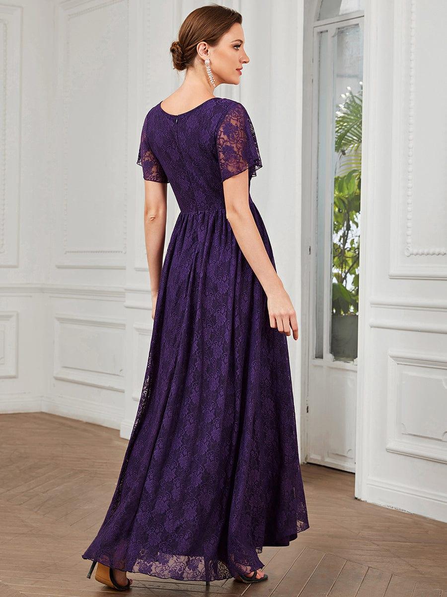 ever ELISE|V-Neck Short Sleeve Pleated Ruffled Lace Evening Dress - Image 24