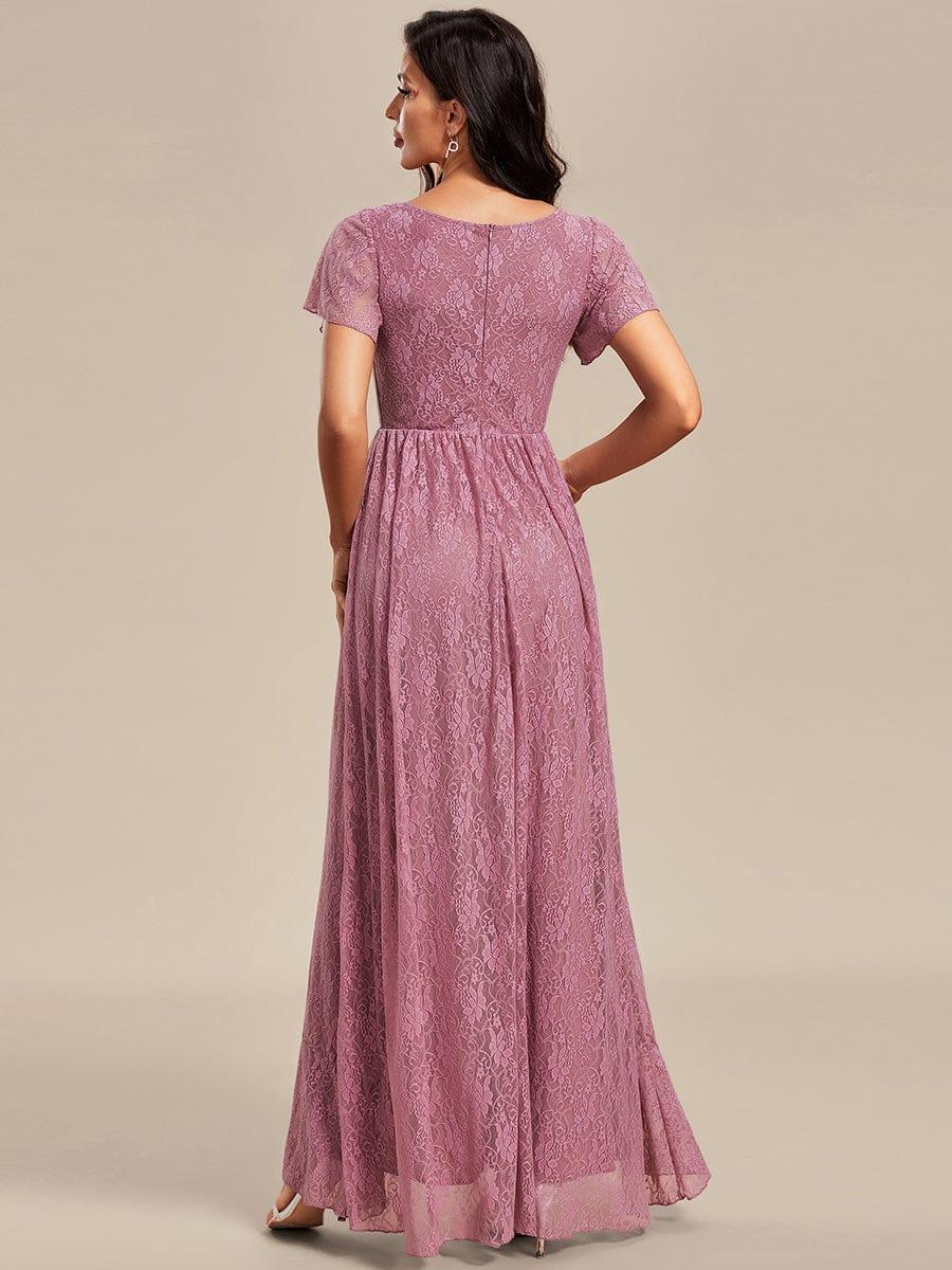 ever ELISE|V-Neck Short Sleeve Pleated Ruffled Lace Evening Dress - Image 39