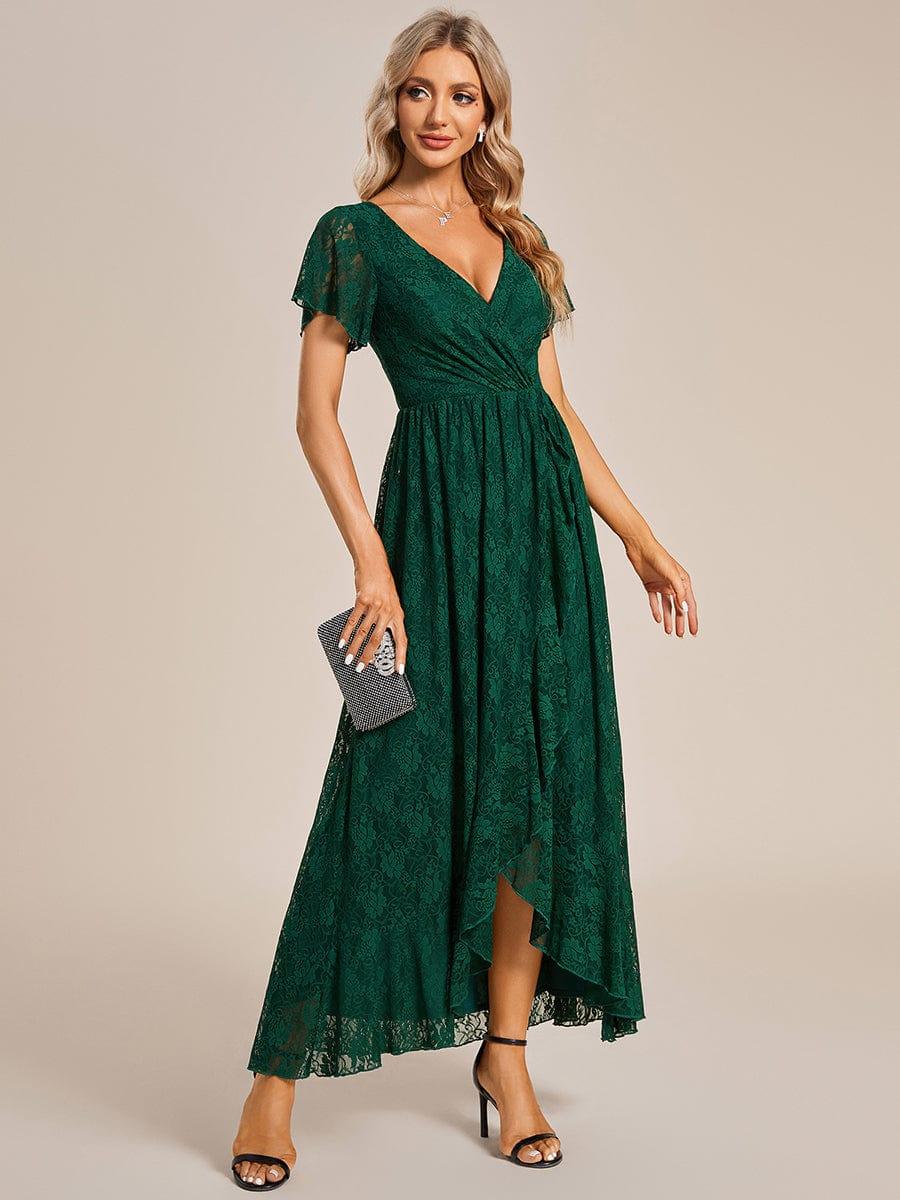 ever ELISE|V-Neck Short Sleeve Pleated Ruffled Lace Evening Dress - Image 47