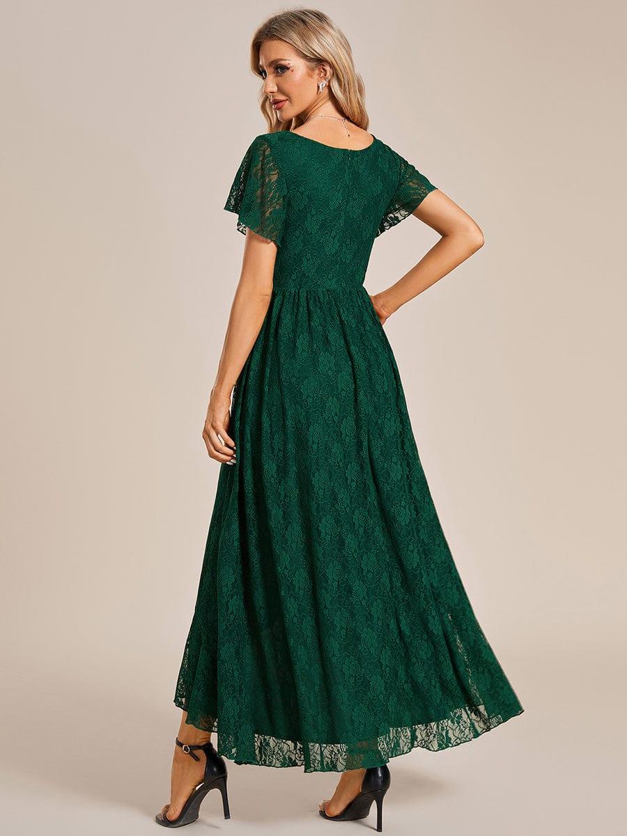 ever ELISE|V-Neck Short Sleeve Pleated Ruffled Lace Evening Dress - Image 48