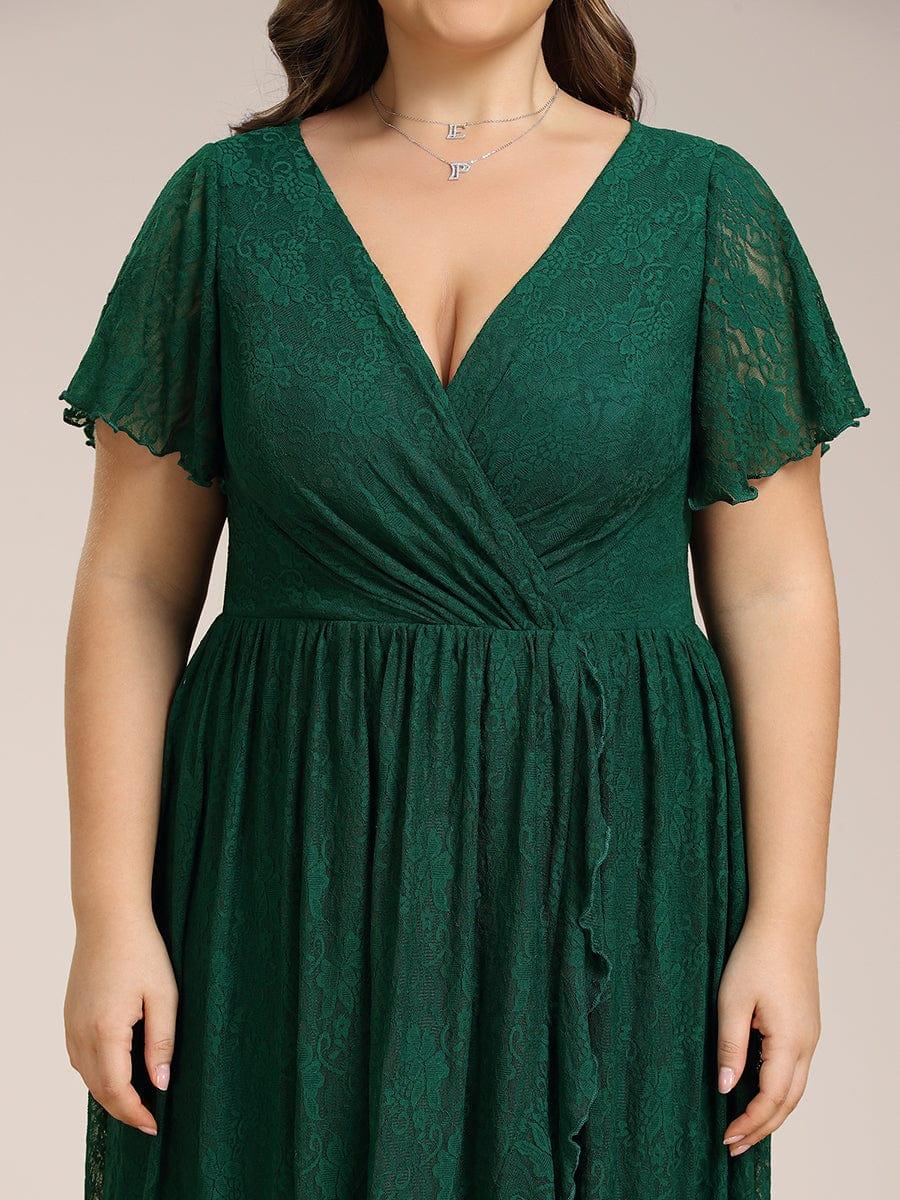 ever ELISE|V-Neck Short Sleeve Pleated Ruffled Lace Evening Dress - Image 53