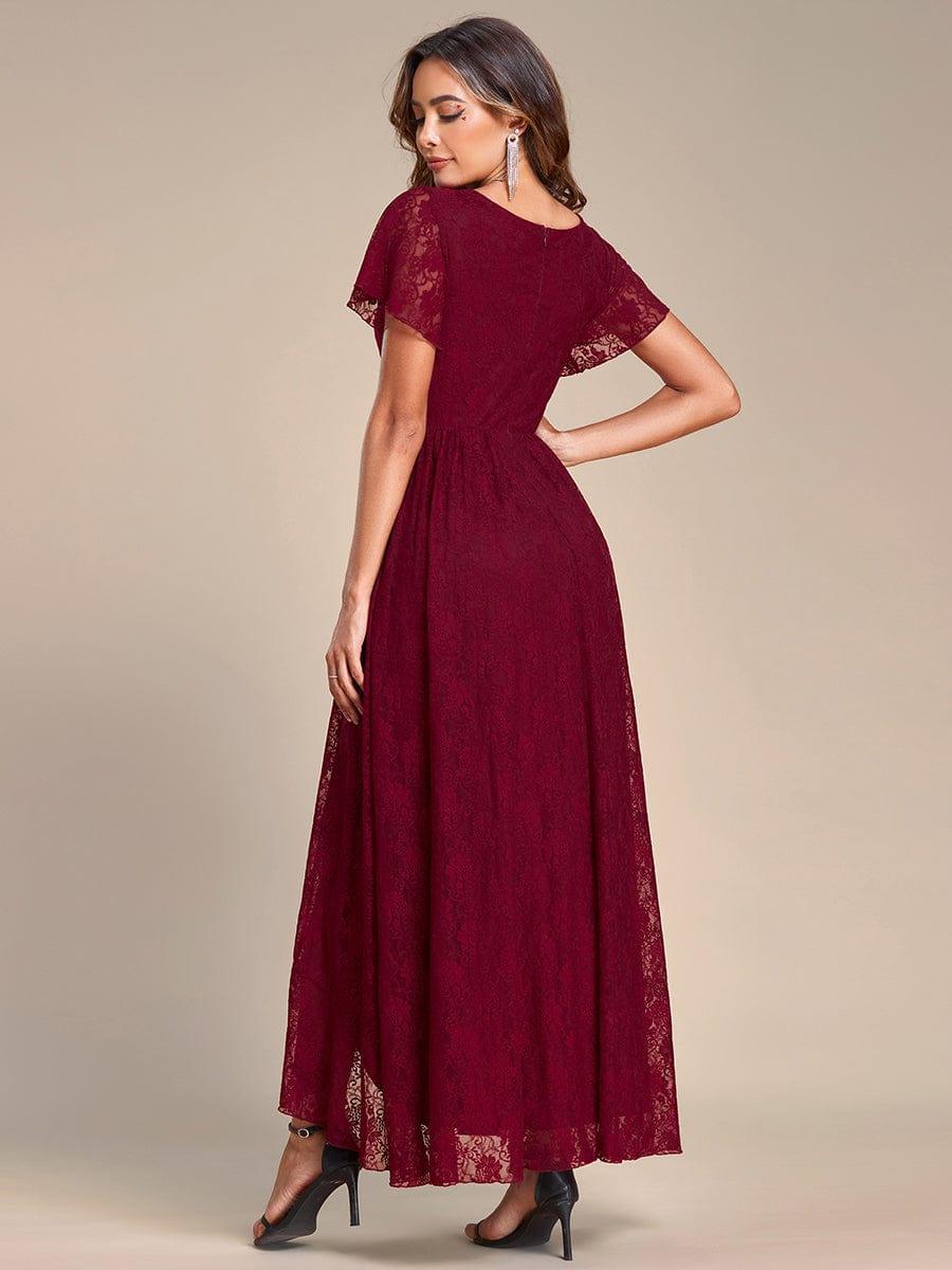 ever ELISE|V-Neck Short Sleeve Pleated Ruffled Lace Evening Dress - Image 56