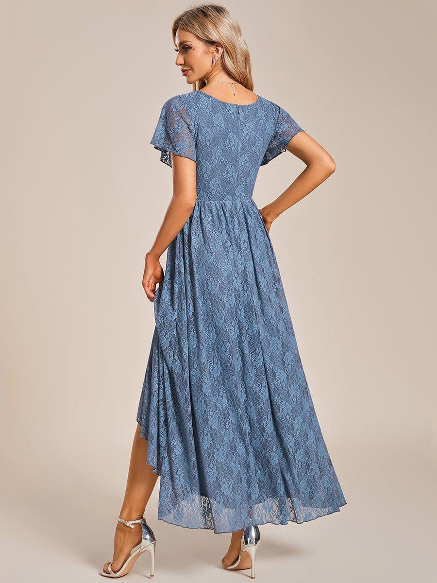 ever ELISE|V-Neck Short Sleeve Pleated Ruffled Lace Evening Dress - Image 64