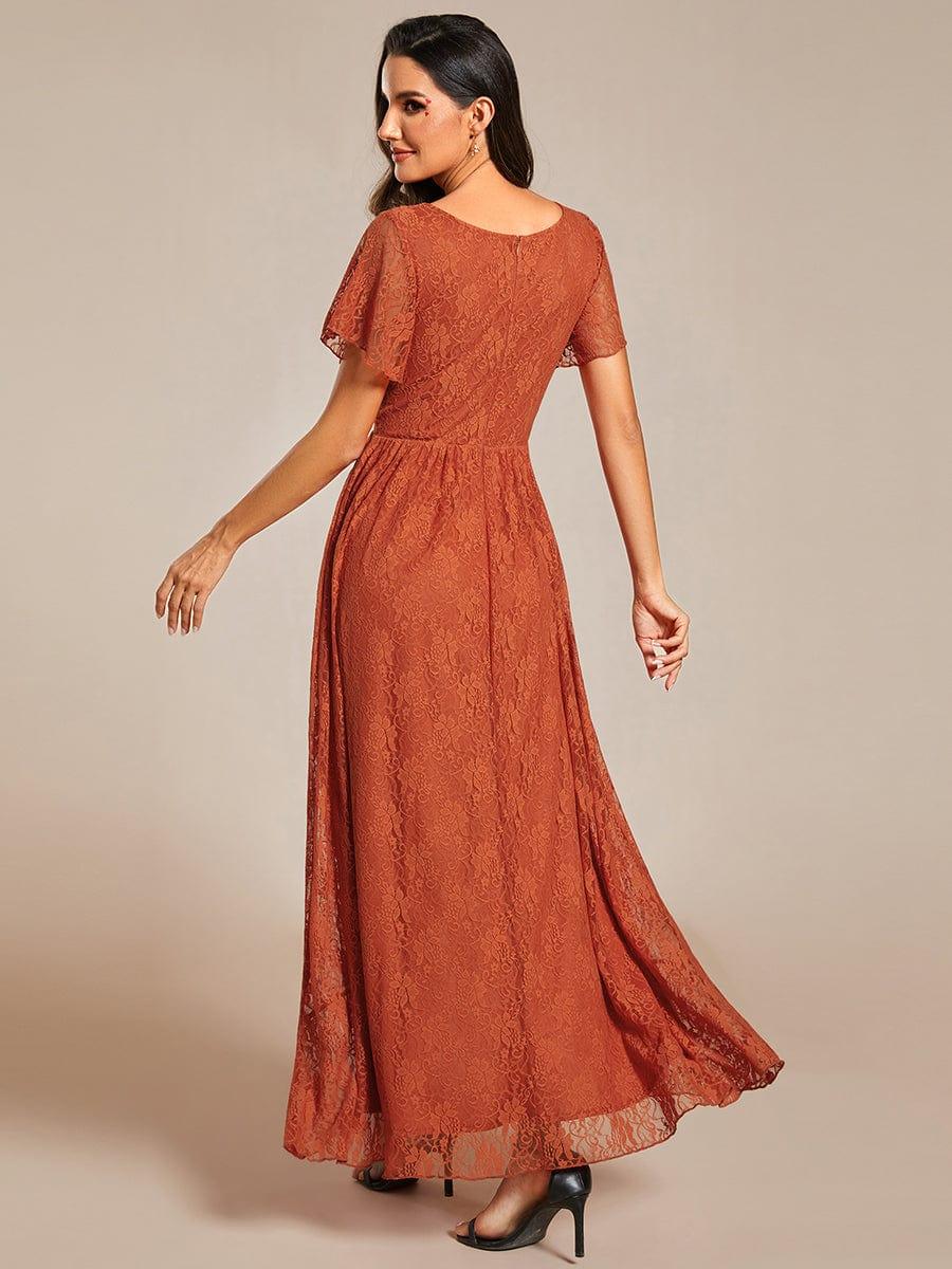ever ELISE|V-Neck Short Sleeve Pleated Ruffled Lace Evening Dress - Image 7
