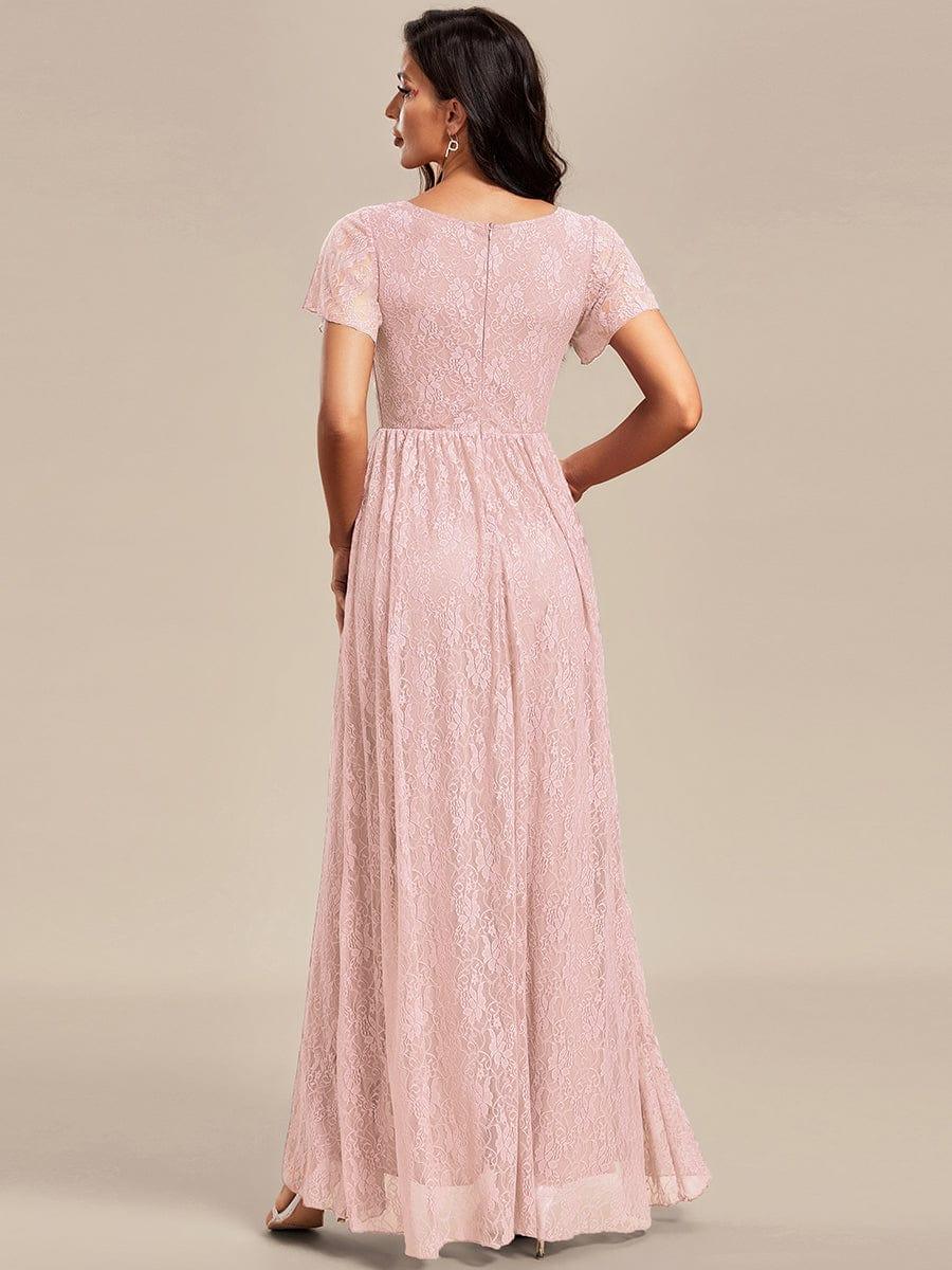 ever ELISE|V-Neck Short Sleeve Pleated Ruffled Lace Evening Dress - Image 74