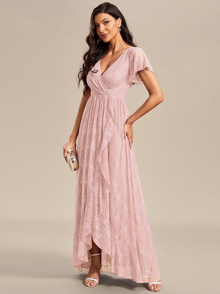 ever ELISE|V-Neck Short Sleeve Pleated Ruffled Lace Evening Dress - Image 76