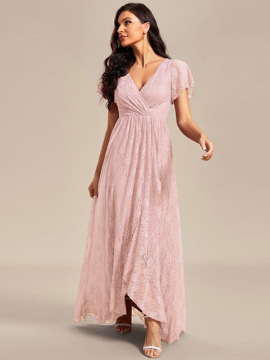 ever ELISE|V-Neck Short Sleeve Pleated Ruffled Lace Evening Dress - Image 77