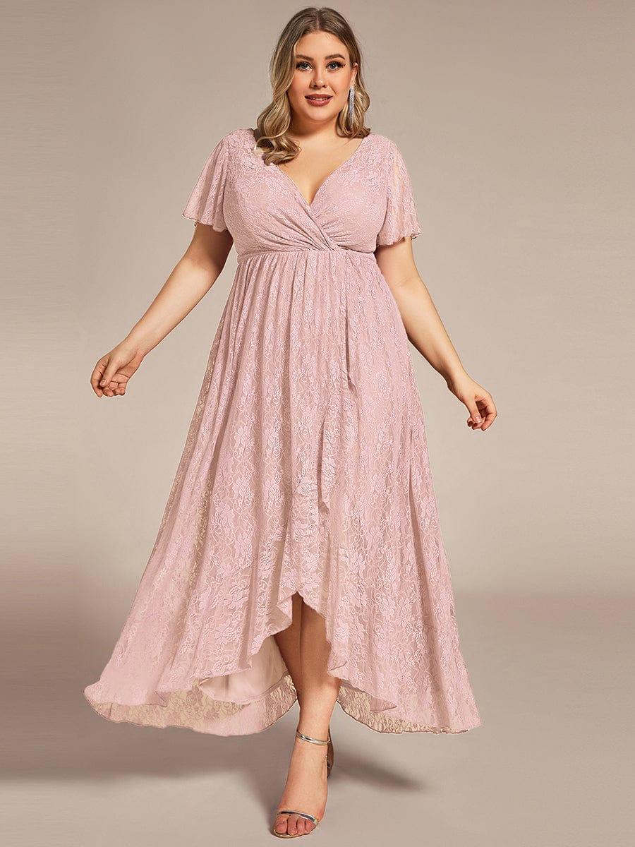 ever ELISE|V-Neck Short Sleeve Pleated Ruffled Lace Evening Dress - Image 78