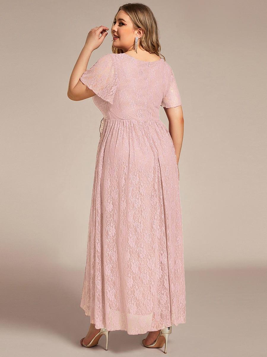 ever ELISE|V-Neck Short Sleeve Pleated Ruffled Lace Evening Dress - Image 79