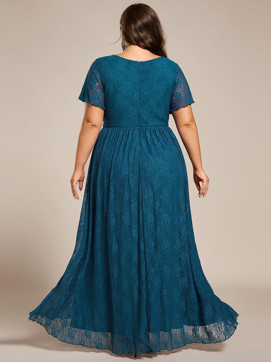 ever ELISE|V-Neck Short Sleeve Pleated Ruffled Lace Evening Dress - Image 95