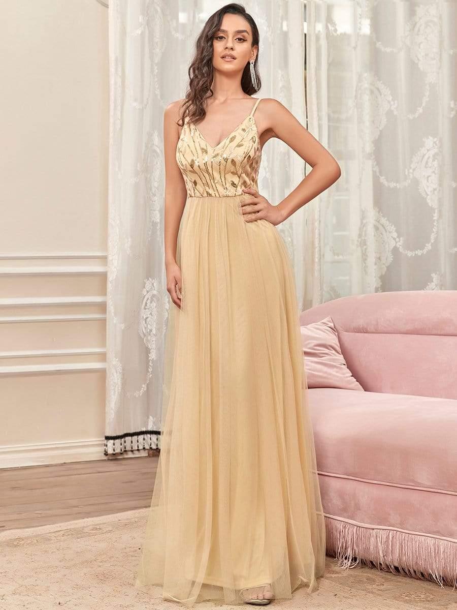 V Neck Spaghetti Strap Embroidered Maxi Tulle Wedding Guest Dress(Final Sale) - Image 30