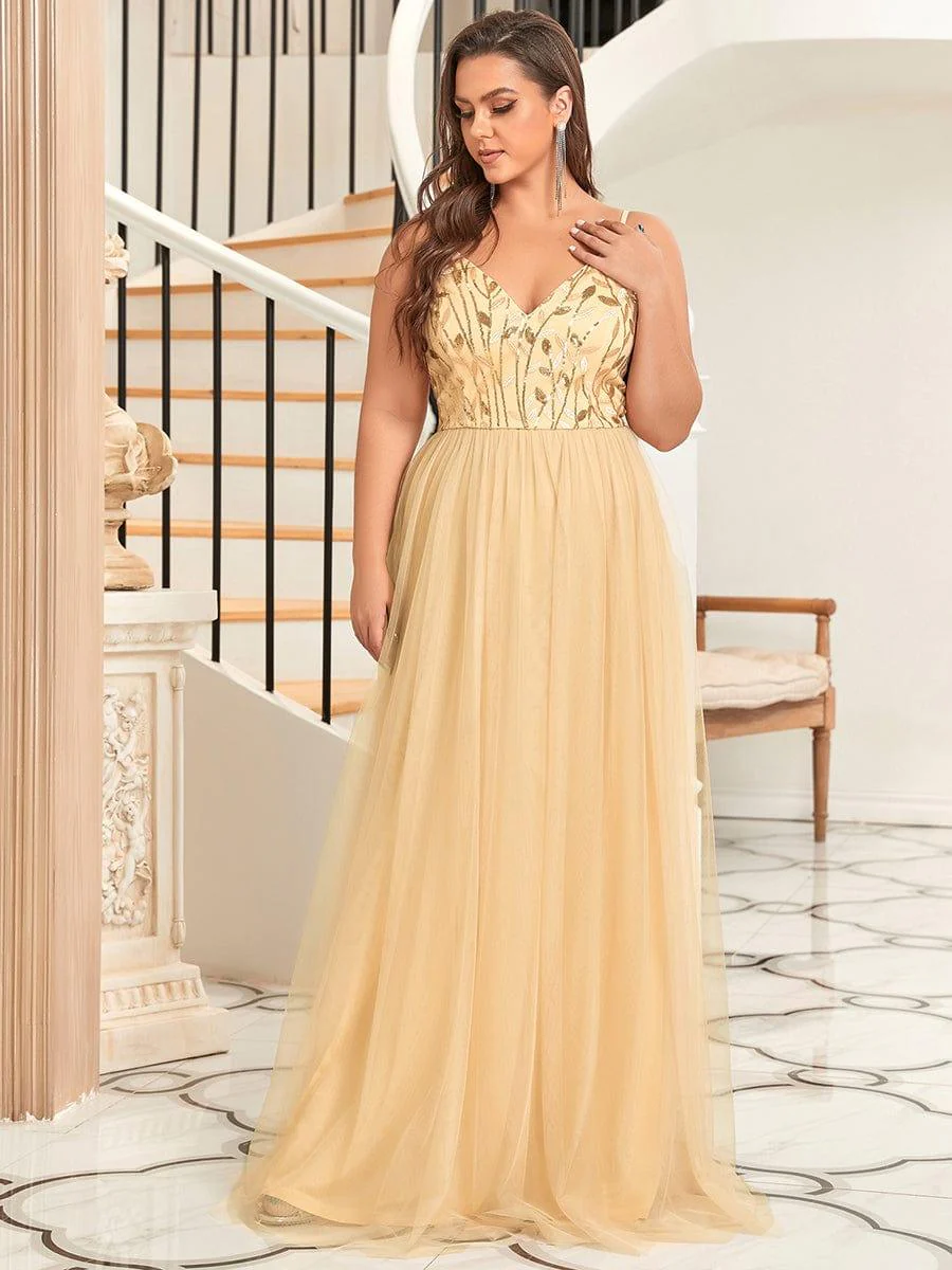 V Neck Spaghetti Strap Embroidered Maxi Tulle Wedding Guest Dress(Final Sale) - Image 31