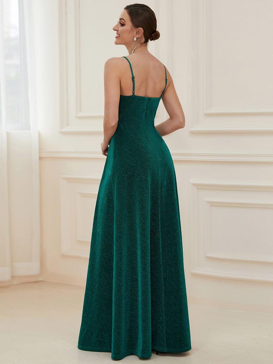 Vintage V-neck Spaghetti Straps Glitter Maxi Evening Dress(Final Sale) - Image 11