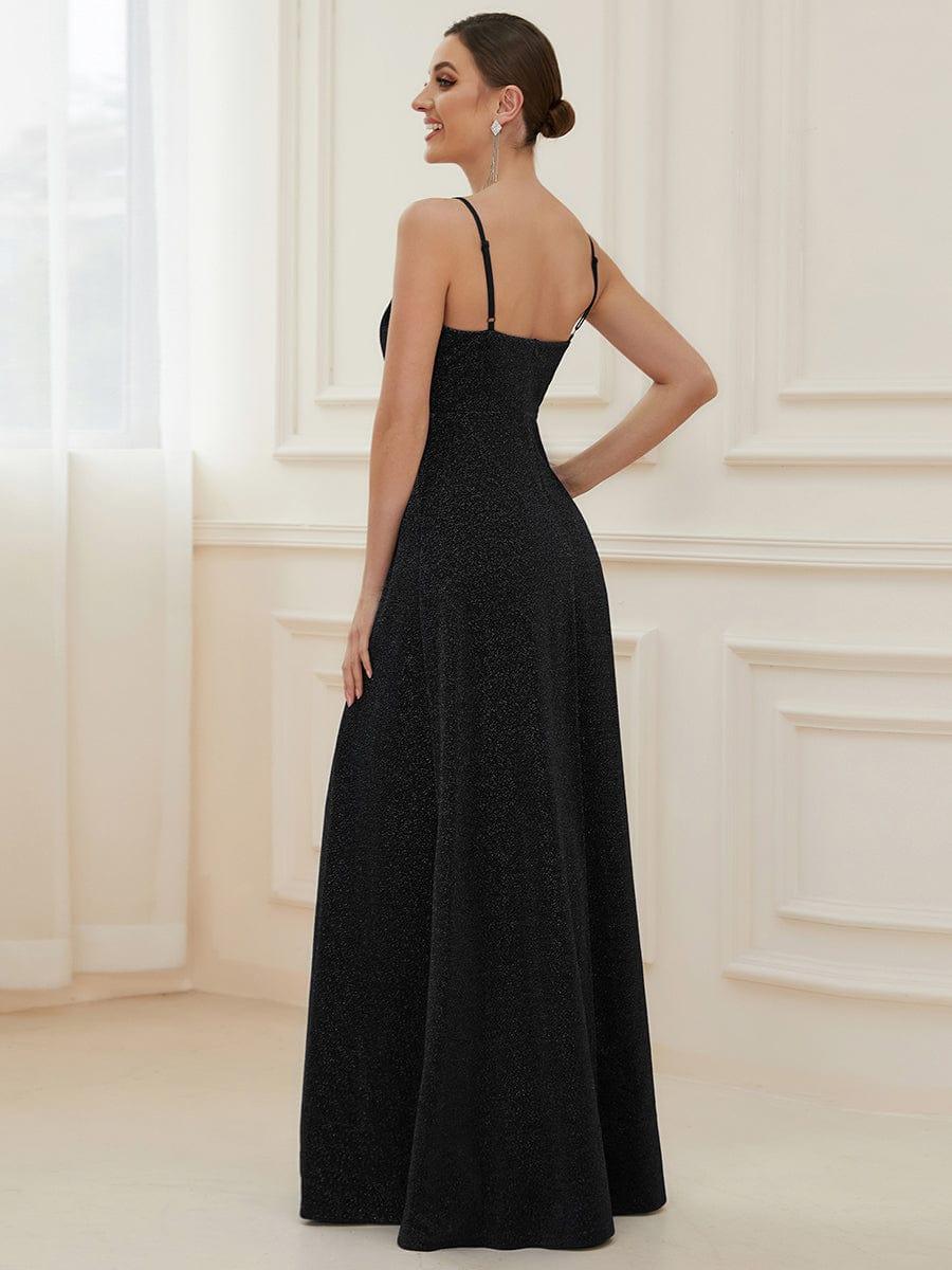 Vintage V-neck Spaghetti Straps Glitter Maxi Evening Dress(Final Sale) - Image 27