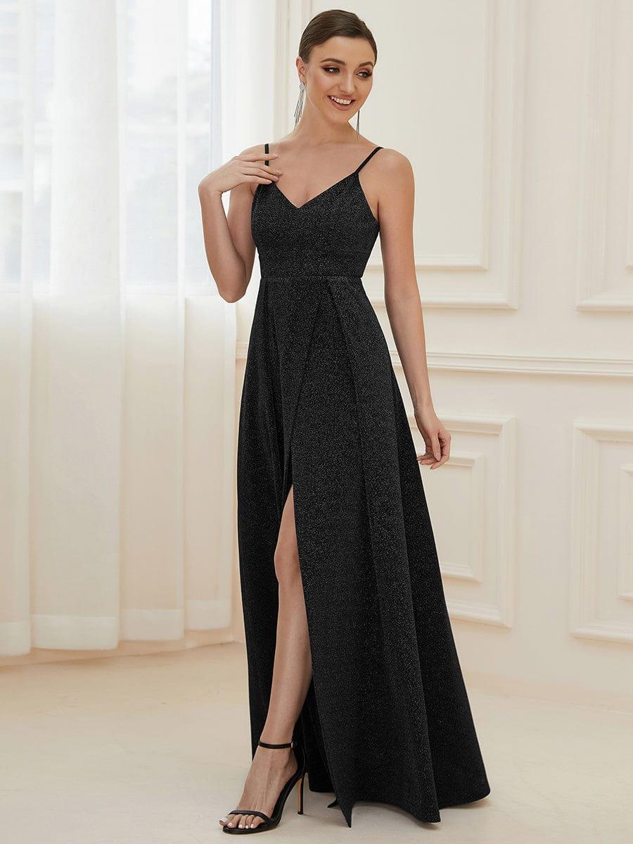 Vintage V-neck Spaghetti Straps Glitter Maxi Evening Dress(Final Sale) - Image 29