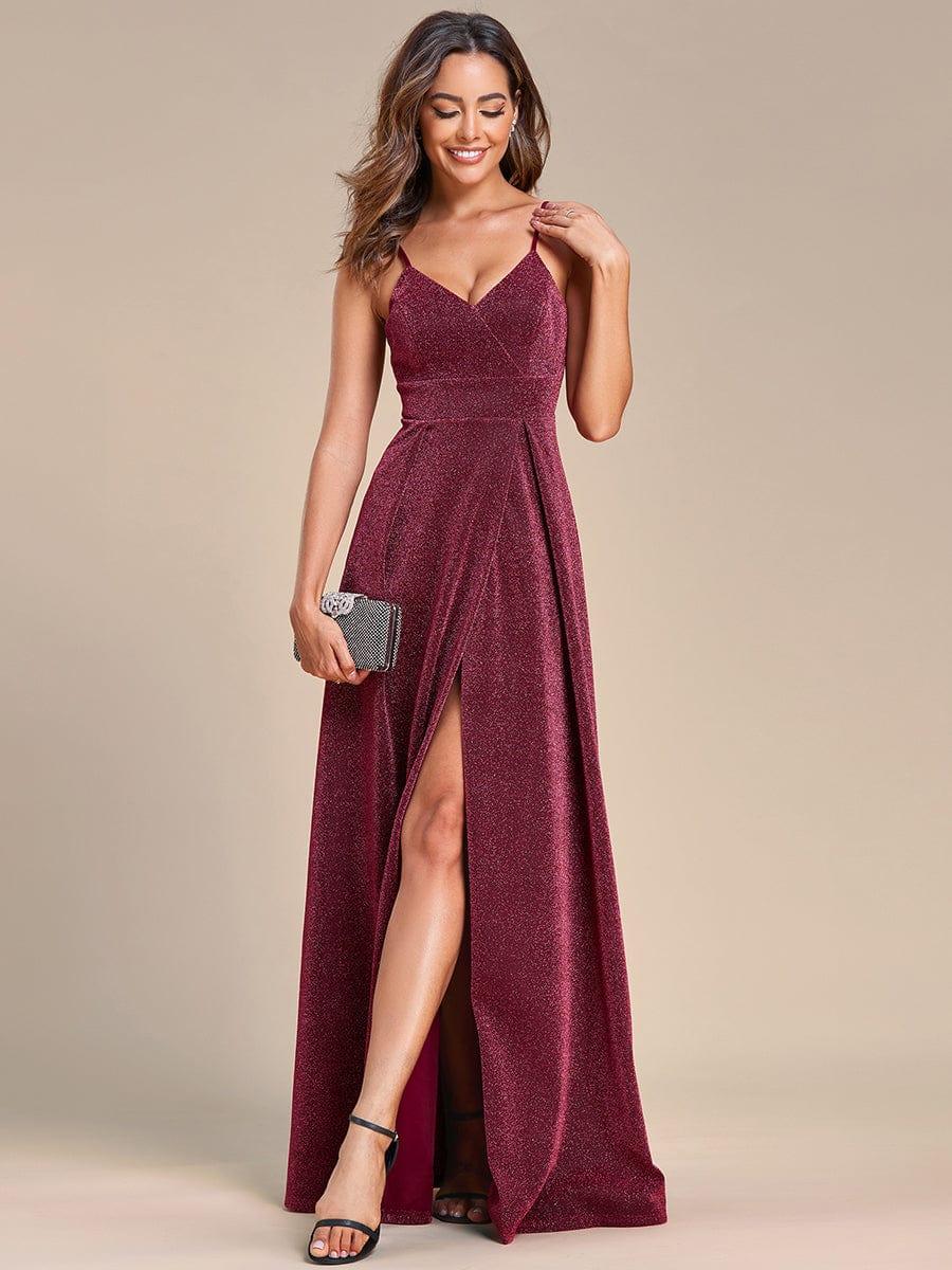 Vintage V-neck Spaghetti Straps Glitter Maxi Evening Dress(Final Sale) - Image 36