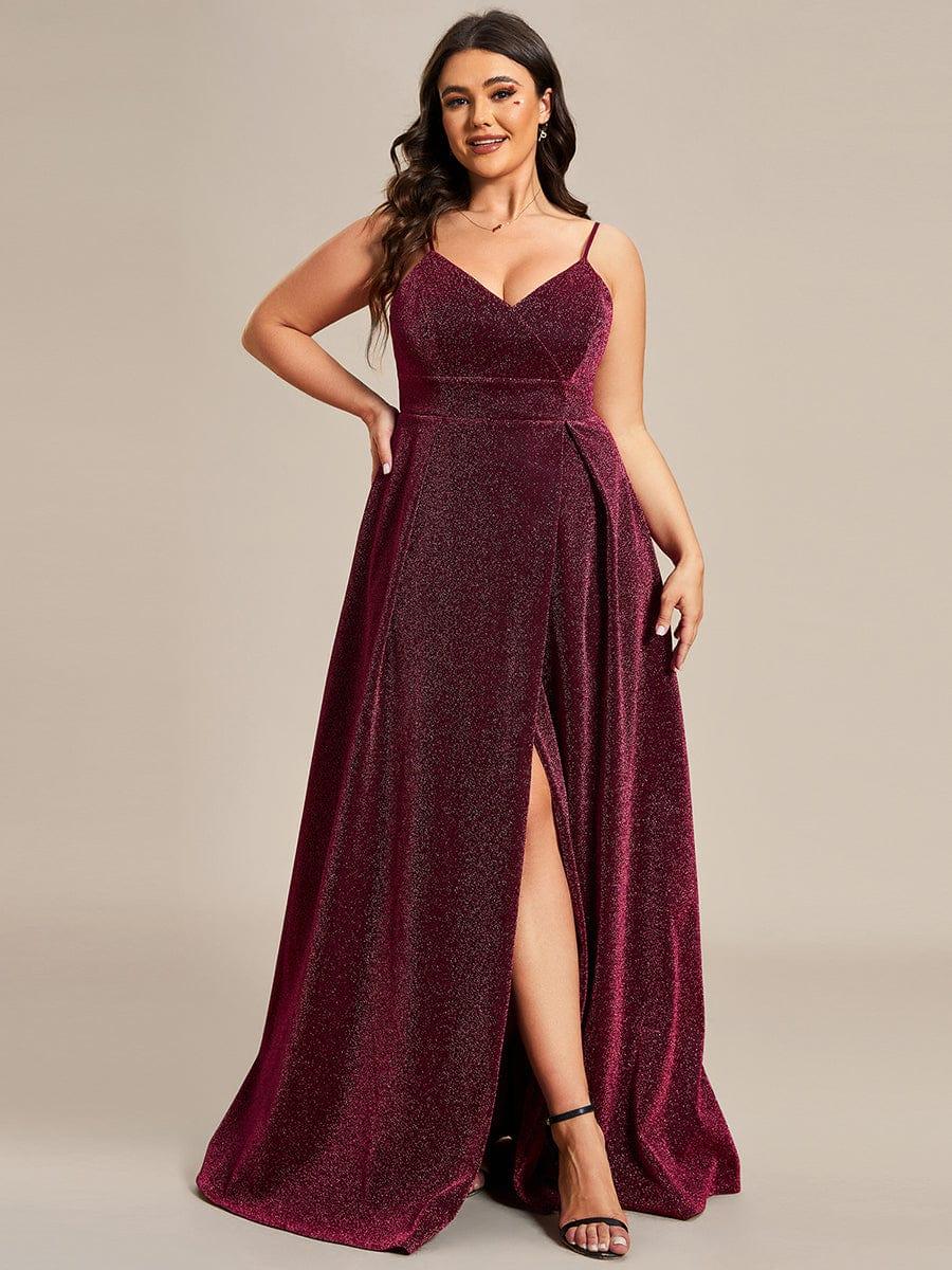 Vintage V-neck Spaghetti Straps Glitter Maxi Evening Dress(Final Sale) - Image 38