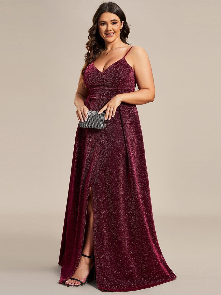 Vintage V-neck Spaghetti Straps Glitter Maxi Evening Dress(Final Sale) - Image 41