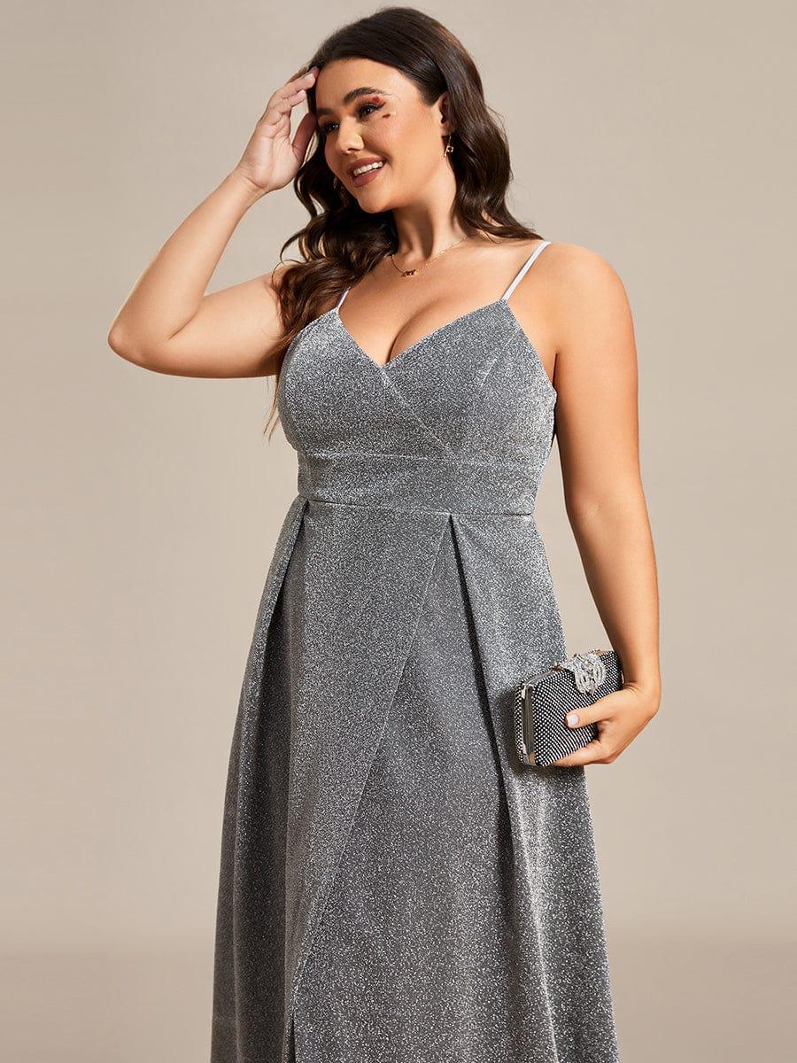 Vintage V-neck Spaghetti Straps Glitter Maxi Evening Dress(Final Sale) - Image 58