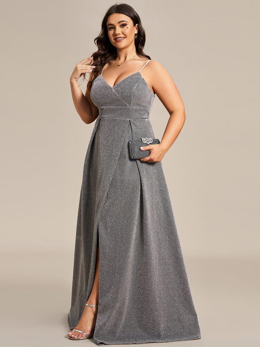 Vintage V-neck Spaghetti Straps Glitter Maxi Evening Dress(Final Sale) - Image 59
