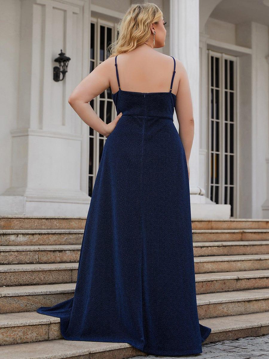 Vintage V-neck Spaghetti Straps Glitter Maxi Evening Dress(Final Sale) - Image 7