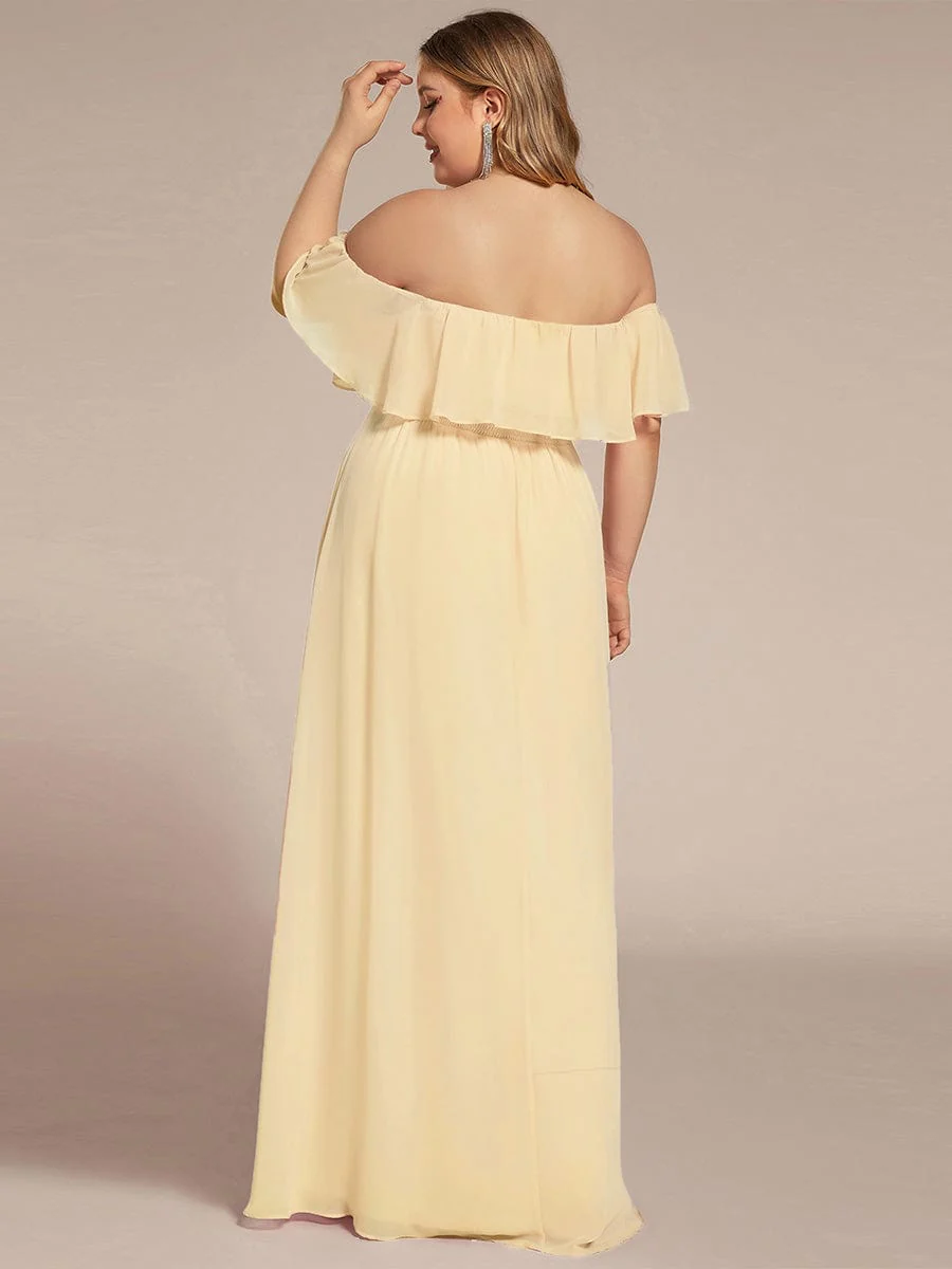 pretty ÉMILE|Plus Size Off-The-Shoulder Ruffle Thigh Split Bridesmaid Dress - Image 125