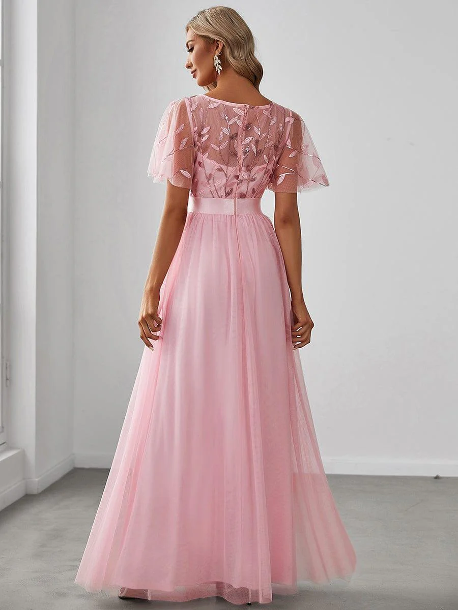 ever SAPHIR|Women's A-Line Short Sleeve Embroidery Floor Length Wedding Guest Dresses - Image 101