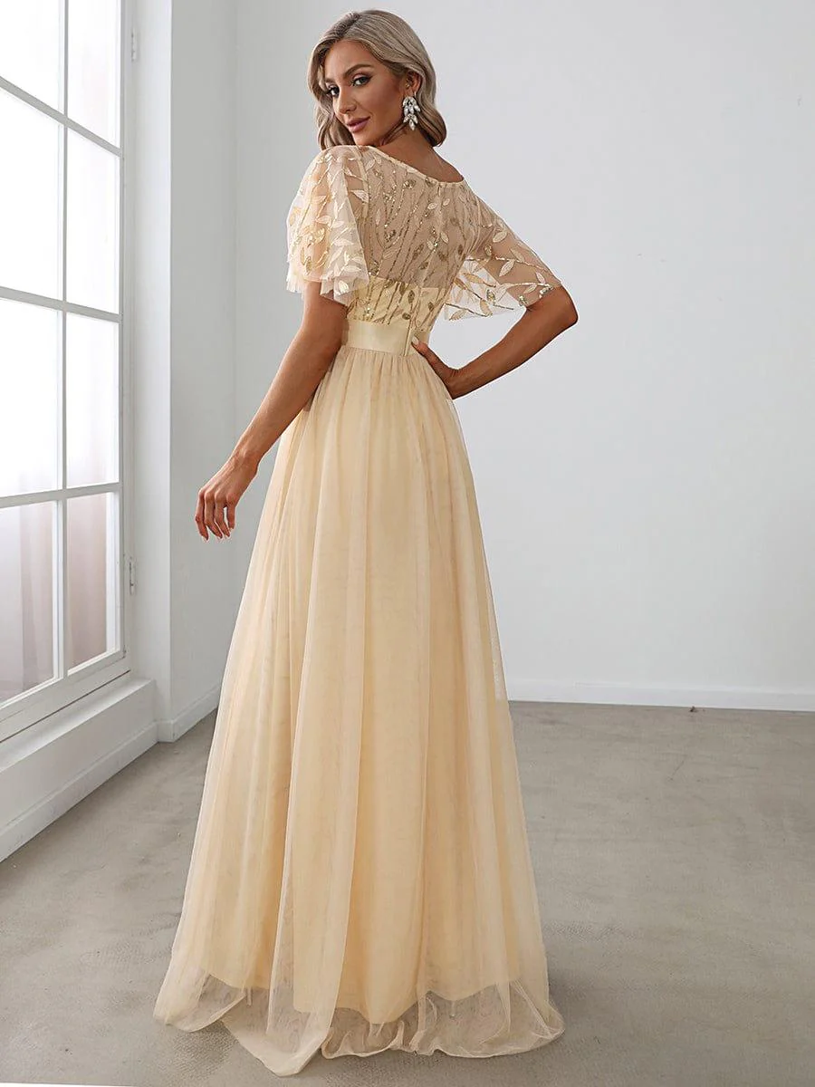 ever SAPHIR|Women's A-Line Short Sleeve Embroidery Floor Length Wedding Guest Dresses - Image 7