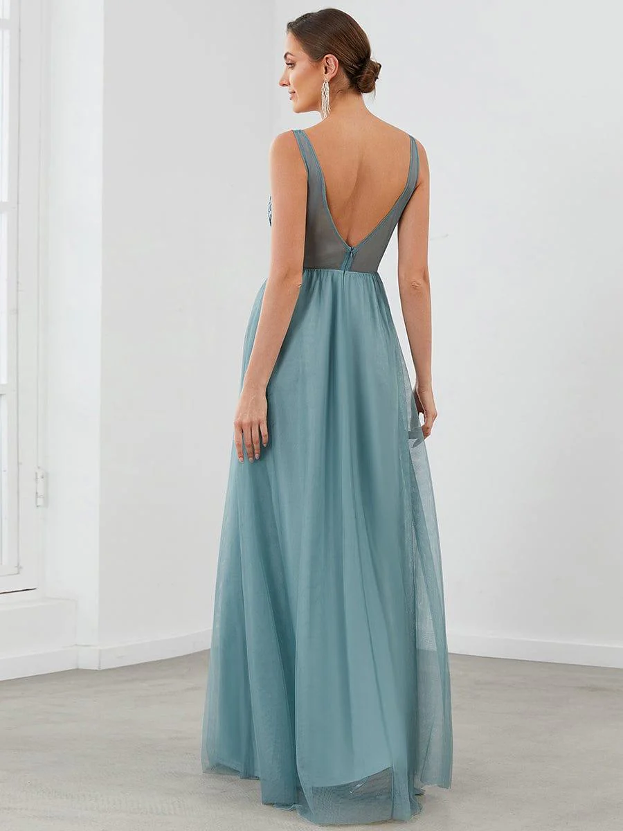 Women's A-Line V-Neck Floral Lace Appliques Bridesmaid Dress(Final Sale) - Image 11