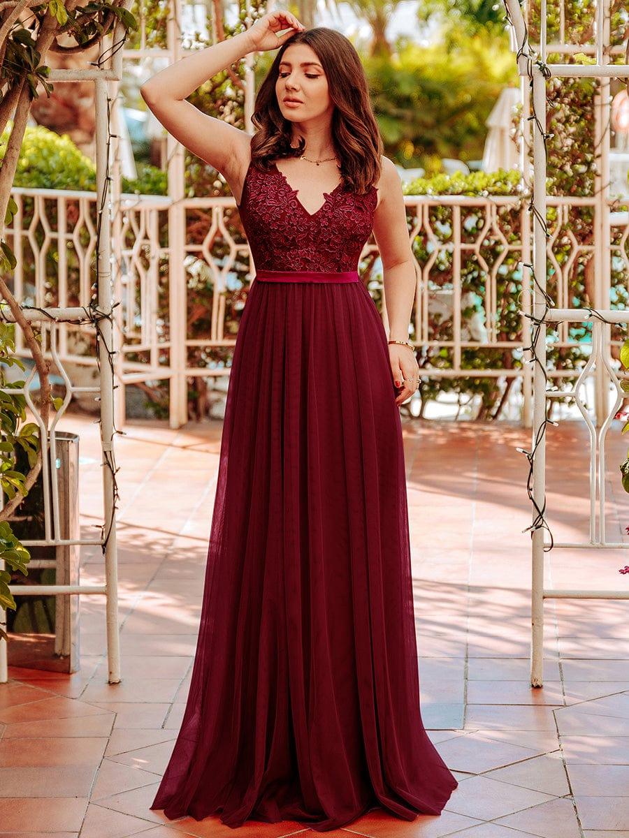 Women's A-Line V-Neck Floral Lace Appliques Bridesmaid Dress(Final Sale) - Image 16