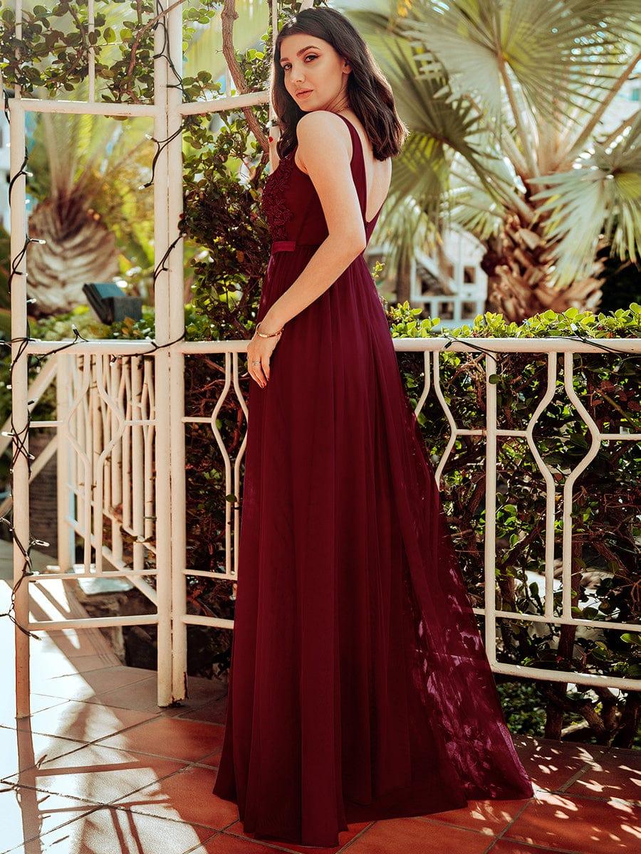 Women's A-Line V-Neck Floral Lace Appliques Bridesmaid Dress(Final Sale) - Image 17