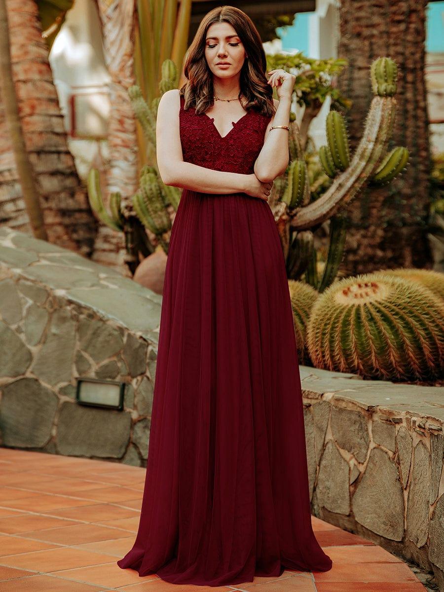 Women's A-Line V-Neck Floral Lace Appliques Bridesmaid Dress(Final Sale) - Image 18