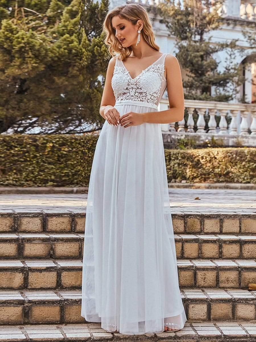 Women's A-Line V-Neck Floral Lace Appliques Bridesmaid Dress(Final Sale) - Image 23