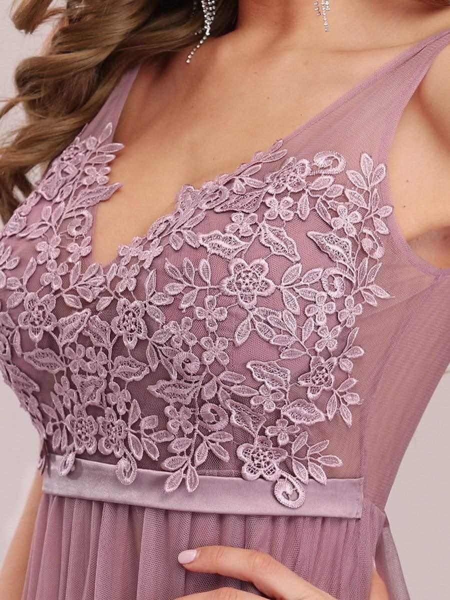 Women's A-Line V-Neck Floral Lace Appliques Bridesmaid Dress(Final Sale) - Image 4