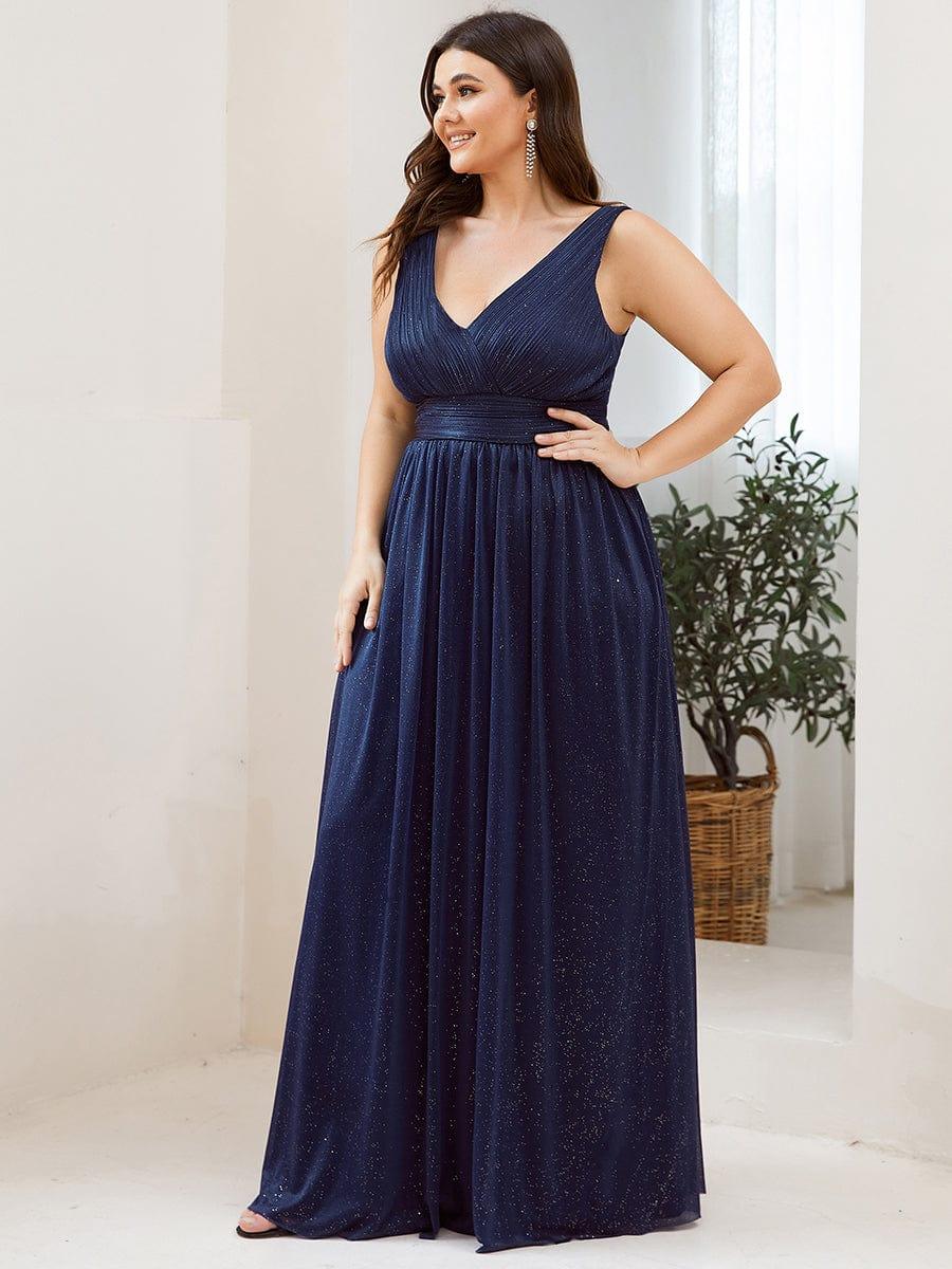 ever STERLING|Double V Neck Floor Length Sparkly Evening Dresses for Party - Image 25