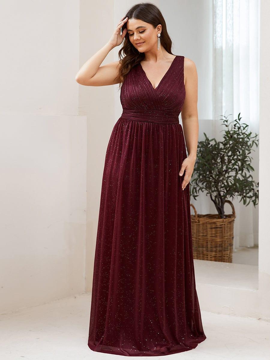 ever STERLING|Double V Neck Floor Length Sparkly Evening Dresses for Party - Image 47