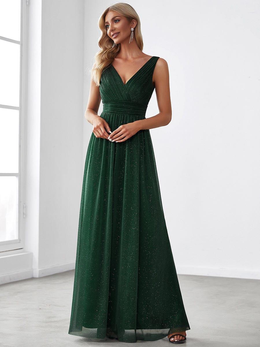 ever STERLING|Double V Neck Floor Length Sparkly Evening Dresses for Party - Image 5