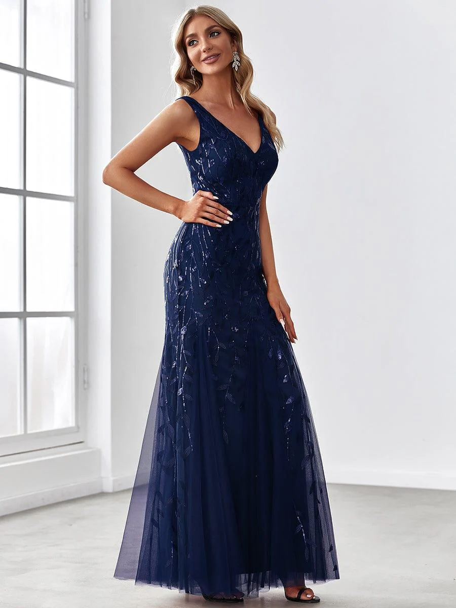 ever ORIEL|Women's Double V-Neck Fishtail Sequins Evening Dress - Image 11