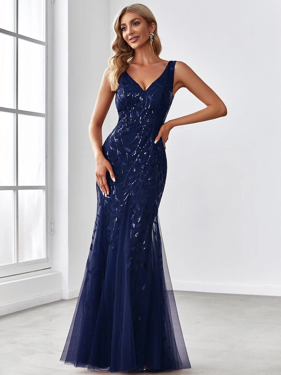 ever ORIEL|Women's Double V-Neck Fishtail Sequins Evening Dress - Image 3