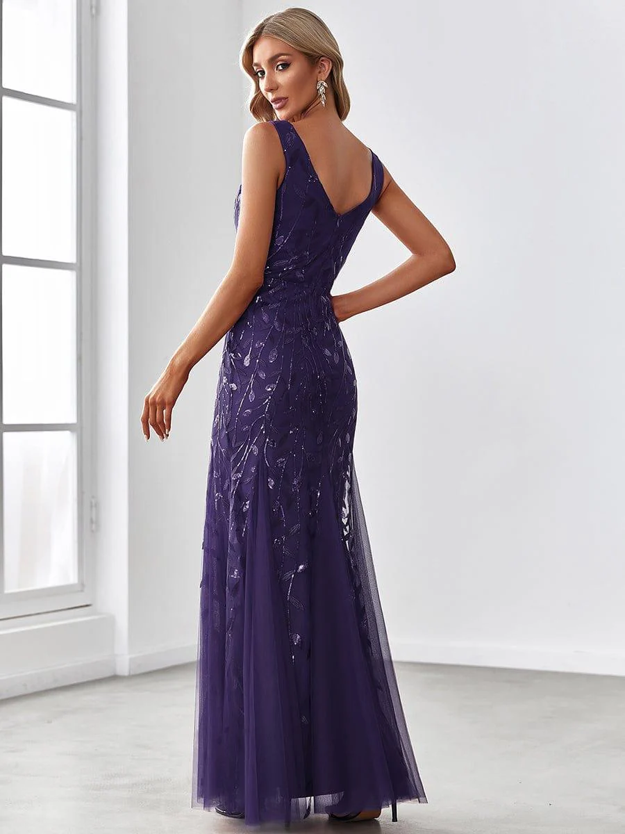 ever ORIEL|Women's Double V-Neck Fishtail Sequins Evening Dress - Image 91
