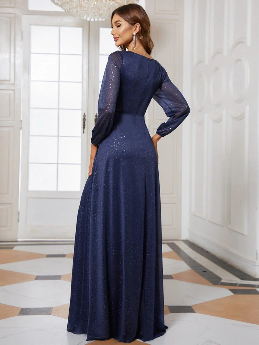 Women's Sexy V-Neck Shiny Evening Dresses with Long Sleeve(Final Sale) - Image 10