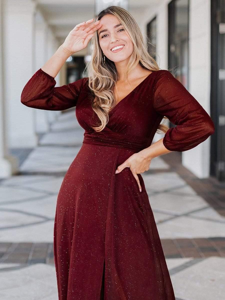 Women's Sexy V-Neck Shiny Evening Dresses with Long Sleeve(Final Sale) - Image 20