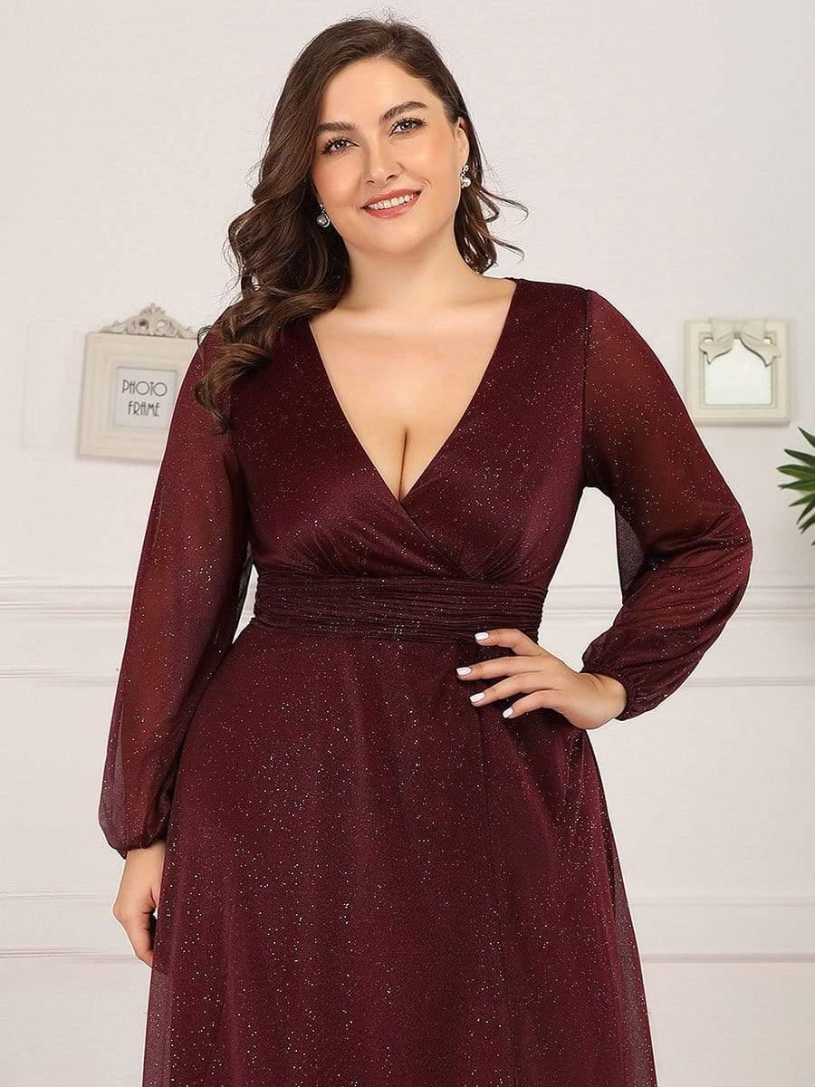 Women's Sexy V-Neck Shiny Evening Dresses with Long Sleeve(Final Sale) - Image 23