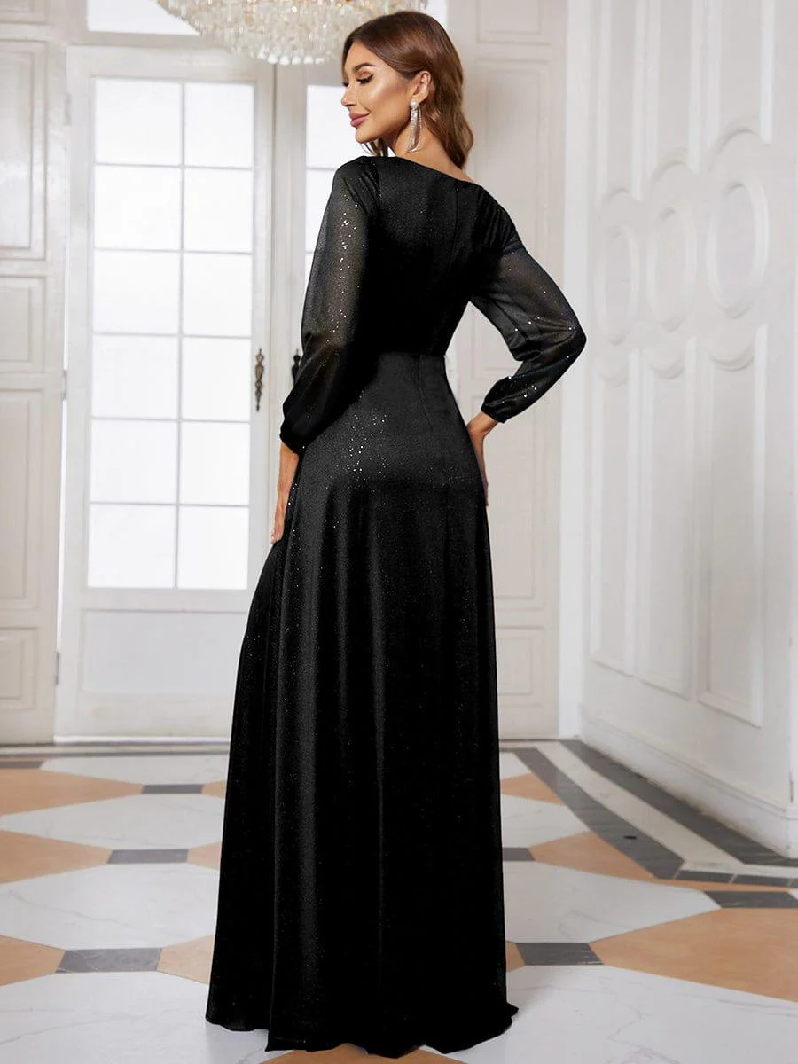 Women's Sexy V-Neck Shiny Evening Dresses with Long Sleeve(Final Sale) - Image 25