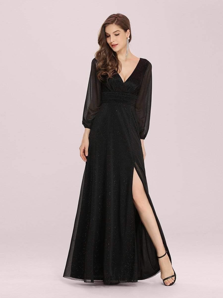 Women's Sexy V-Neck Shiny Evening Dresses with Long Sleeve(Final Sale) - Image 33