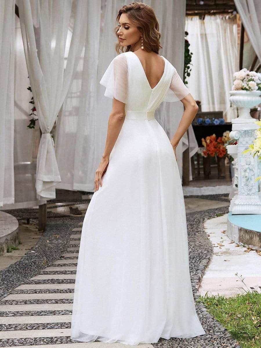ever MISTE|Women's Double V-Neck Floor-Length Bridesmaid Dress with Short Sleeve - Image 16