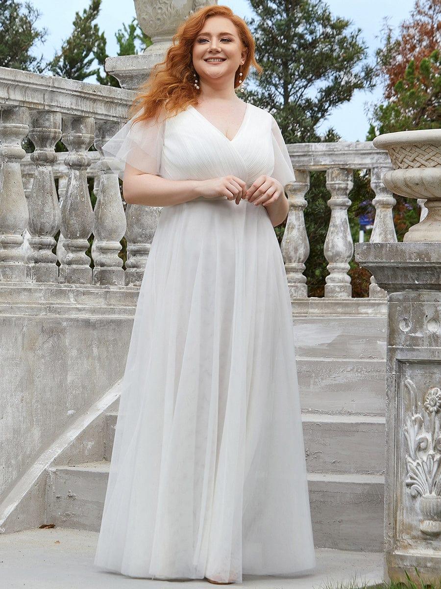ever MISTE|Women's Double V-Neck Floor-Length Bridesmaid Dress with Short Sleeve - Image 18