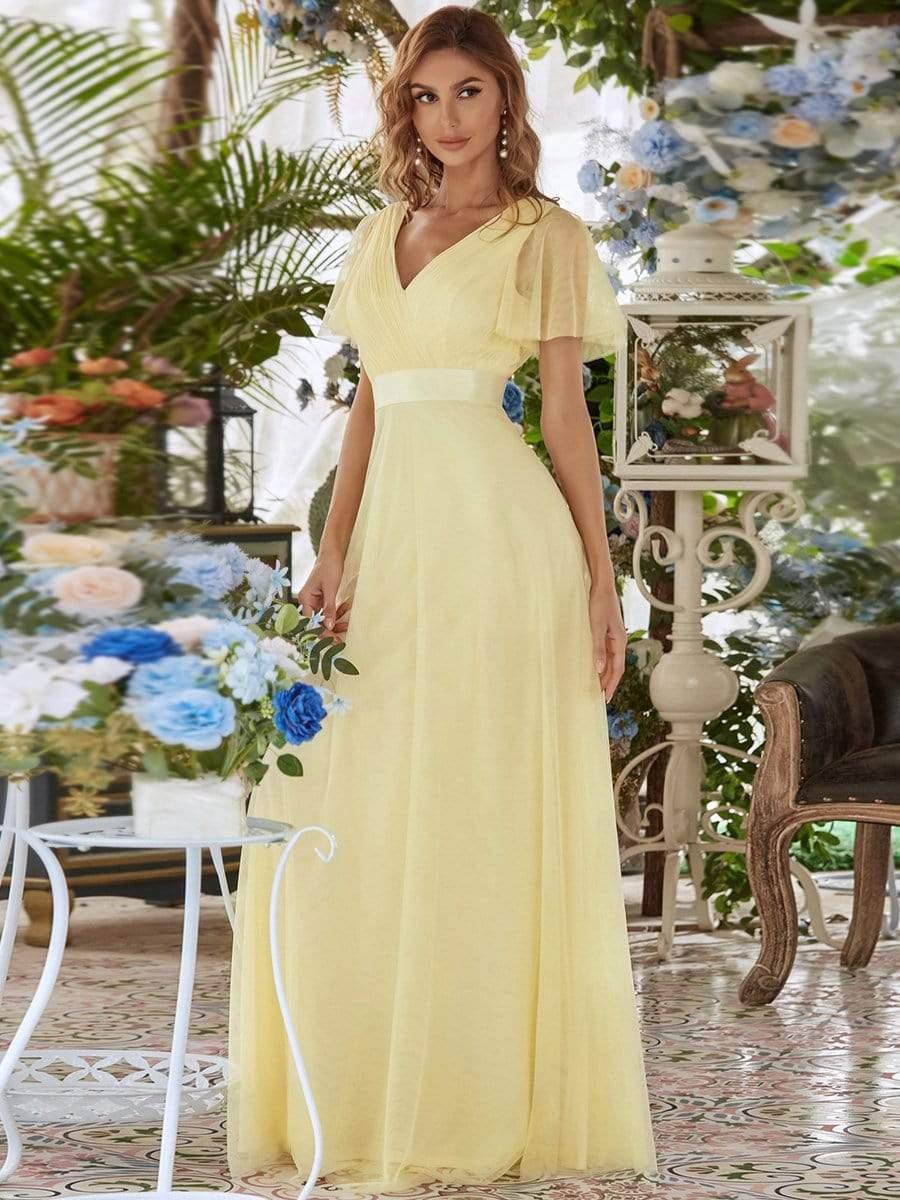 ever MISTE|Women's Double V-Neck Floor-Length Bridesmaid Dress with Short Sleeve - Image 22