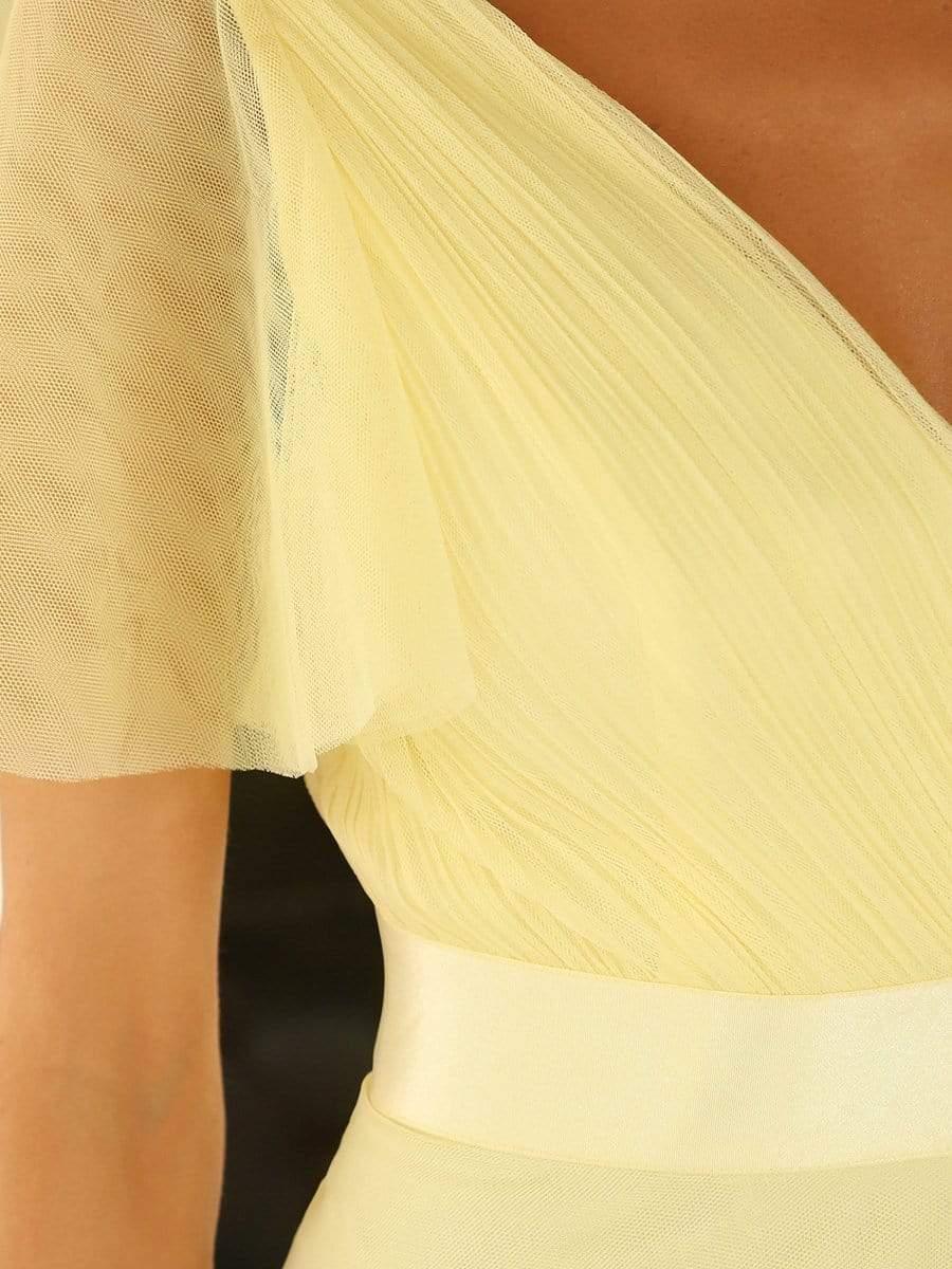 ever MISTE|Women's Double V-Neck Floor-Length Bridesmaid Dress with Short Sleeve - Image 24